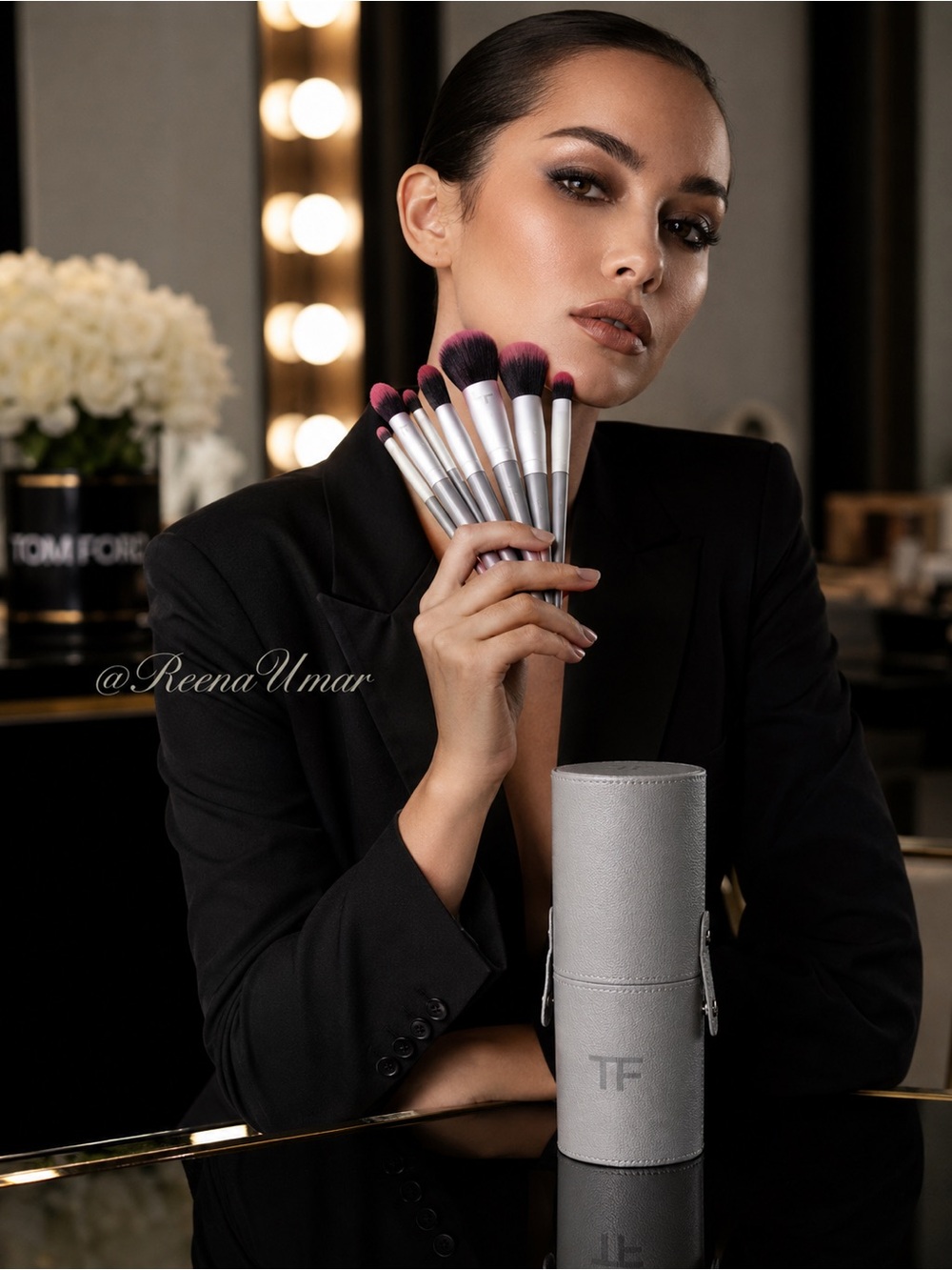 Tom Ford Silver-Handled Makeup Brush Set with Pink Tips